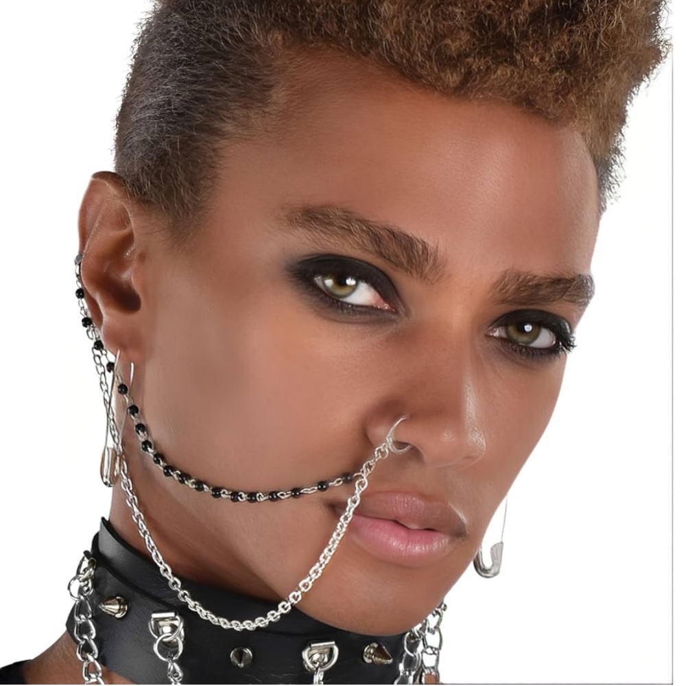 Safety Pin Earrings & Nose Chain Kit Pack Halloween Costume